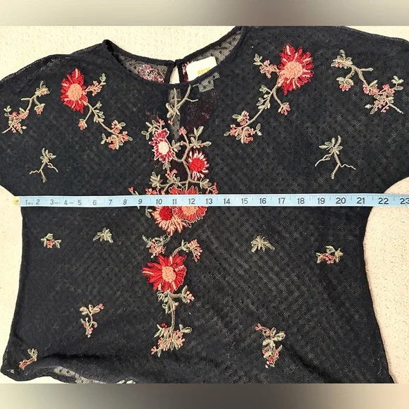 Anthropologie Maeve cadiz mesh top - Floral Embroidered Black Mesh Top - Picture 8 of 9